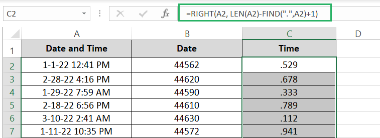 18 RIGHT function extracts the decimals