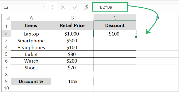 Multiplying item price to relative cell reference