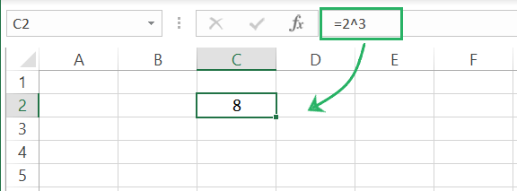 Excel calculates 2 raised to 3