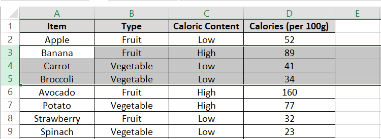 Selection of rows