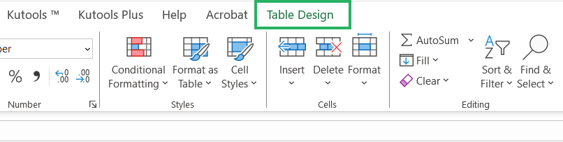 Additional table-specific tab on Ribbon