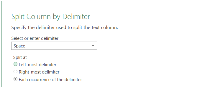 Space selected as a delimiter