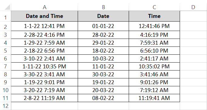 22 Dates and times separated