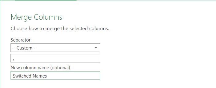 Merged column settings