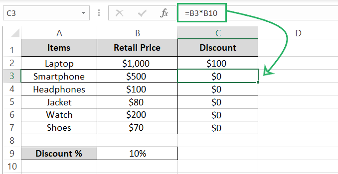 Dragging formula across range of cells