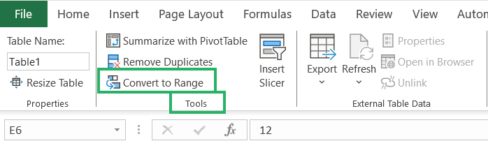 Click Convert to range button
