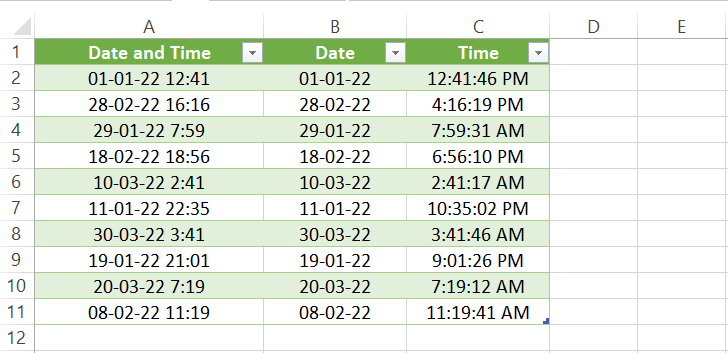 33 Separate dates and times imported