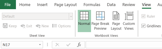 Selecting Workbook view