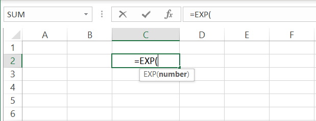 Writing the EXP function in Excel