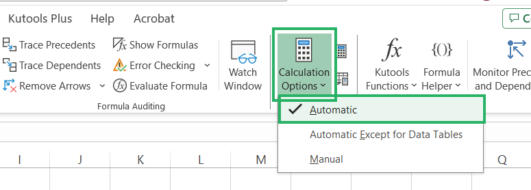 Calculation mode set to automatic