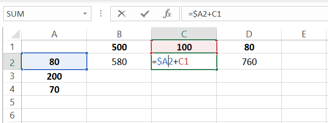 Converting A2 into a mixed reference