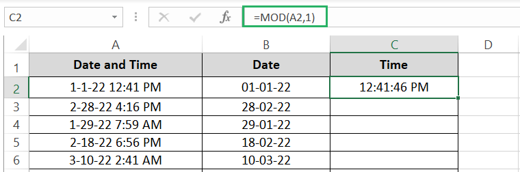 9 MOD function extracts the time