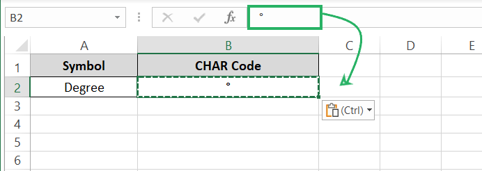 CHAR function copied and pasted ad value