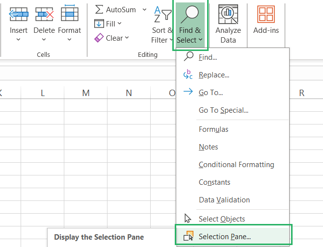 Launching the selection pane