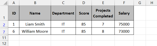 Advanced filter shows values