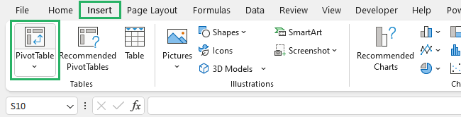 Select pivot table from pivot table section