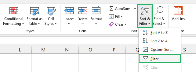 Select Filter from dropdown menu