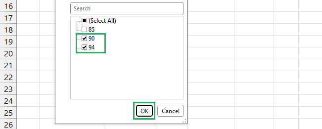 Select options from the Filter options