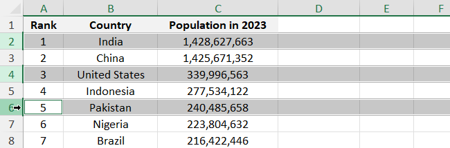 rows in MS Excel