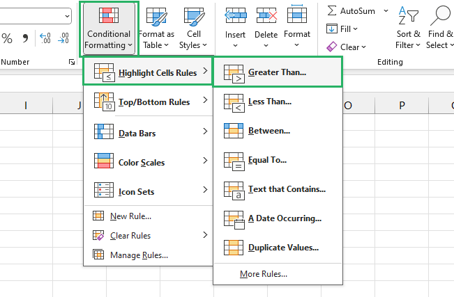 Creating a greater than condition using highlight rules