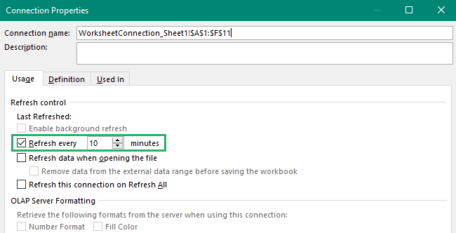 Setting timer for pivot table update