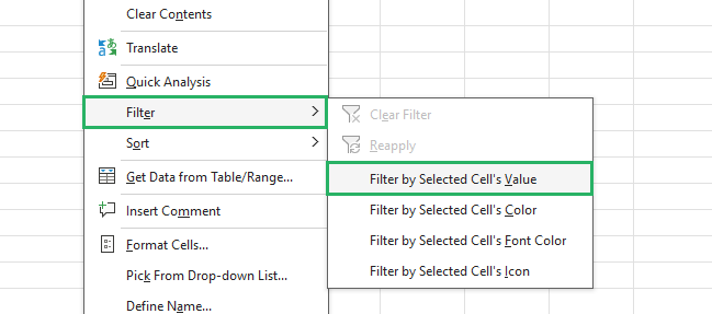 Filtering cells by values