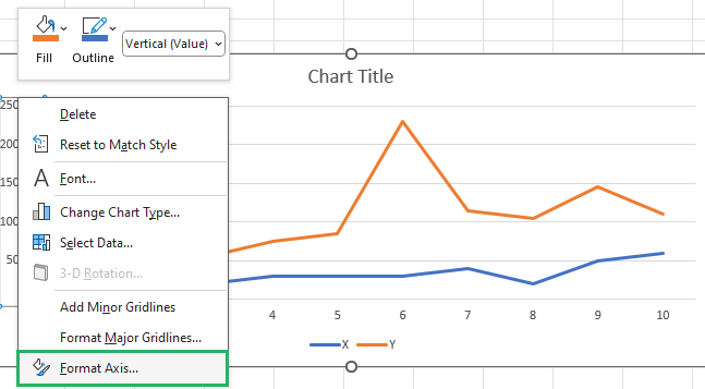 image 2 Select the format axis to alter the axis scale
