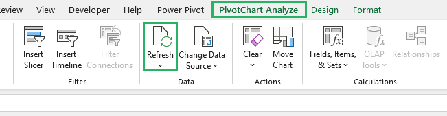 Selecting refresh from a pivot table in Microsoft Excel