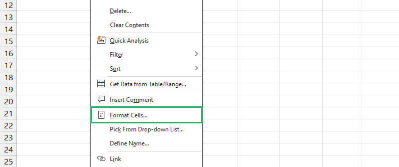 Choosing Format Cells