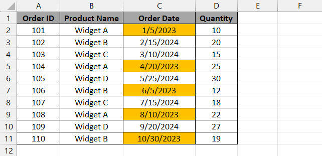 dates in range colored