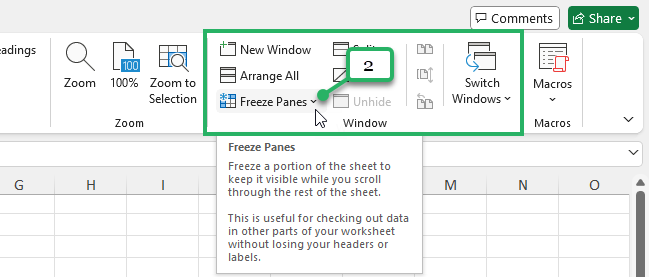 Freeze Panes in MS excel