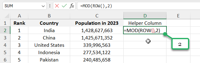 insert excel formula