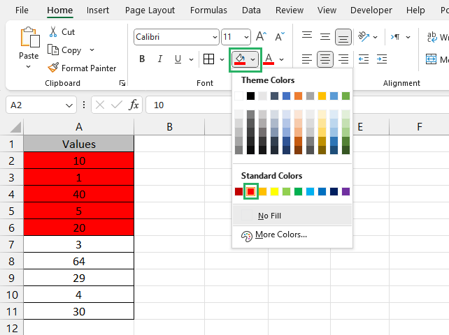 Select cell colour