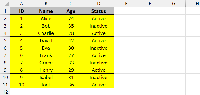 rows highlighted