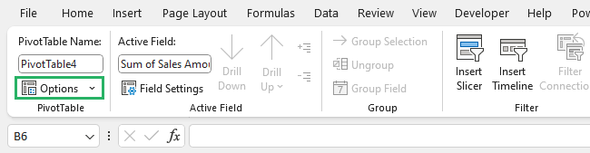 Select pivot table analyze tab