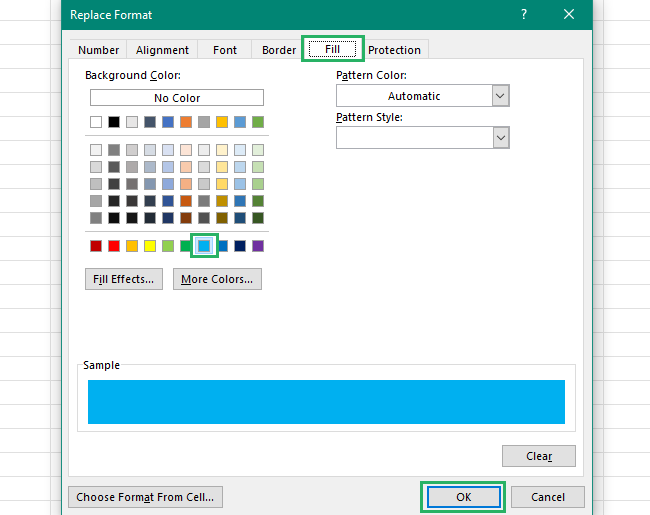 Select color in format