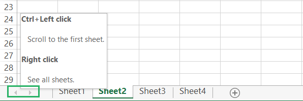 Sheet tabs bar and two arrows