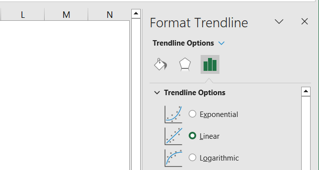 Linear Trendline options