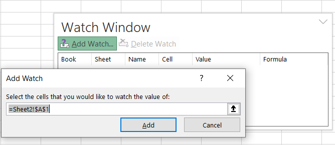 Adding a watch in Excel