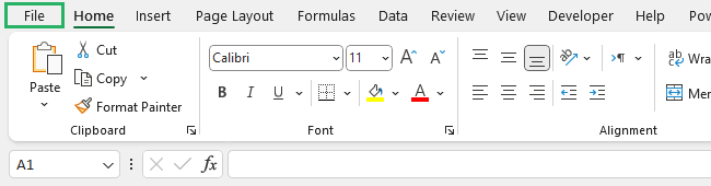 Select the File tab from the window