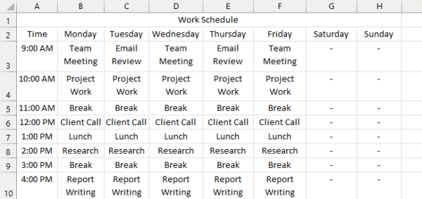 How to Create a Schedule in Excel (Daily, Weekly & Work) - Spreadsheeto