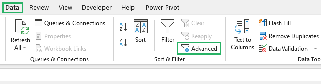 Select the advanced filter option