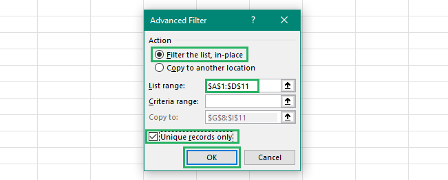 Select options from the advanced dialog box