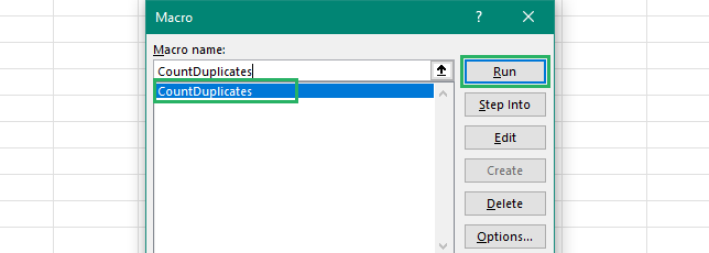 Run macro from the dialog box