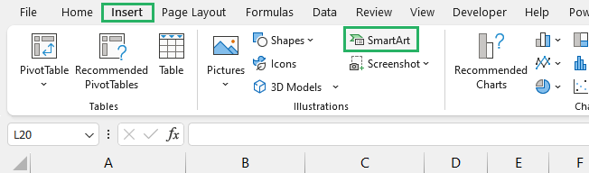 image 1a Insert tab containing smart art