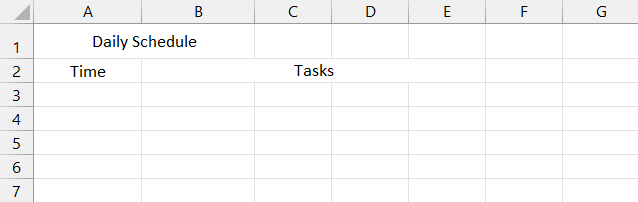 Select cells to fill in the Time and Tasks heading