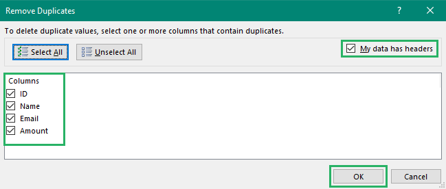 Press ok in spreadsheets