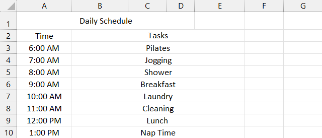 Enter activities to be performed in the Tasks column