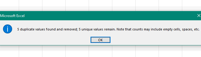 Microsoft Excel shows a prompt