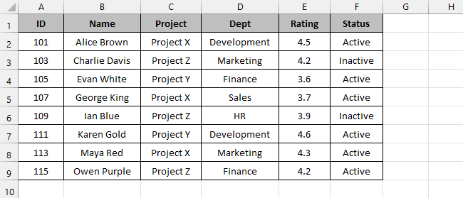 Header on sheet